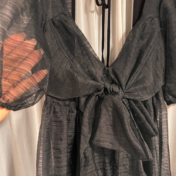 Free People Black Puff Sleeve Plunge Sundress - Picture 3 of 6